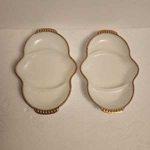 Lot of 2 Vintage Fire King 3 Section Milk Glass relish candy Dish Bowl